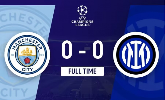 欧冠-曼城0-0国米 德布劳内伤退达米安单刀回传两队35射未进球