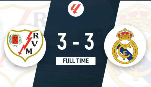 西甲-皇马3-3巴列卡诺距榜首1分 贝林厄姆破门 罗德里戈传射