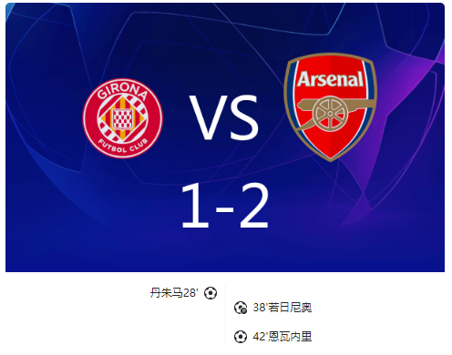 欧冠-阿森纳2-1赫罗纳列第三 恩瓦内里世界波 斯特林失点