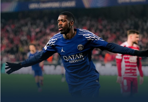 欧冠-巴黎3-0布雷斯特占先机 登贝莱双响+造点